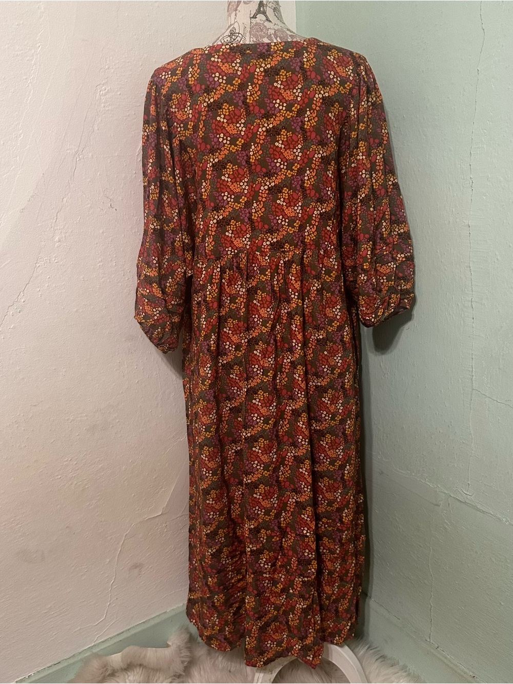 Marine Layer floral Midi Babydoll Dress in Rust Pink size XL boho bohemian - Picture 6 of 8